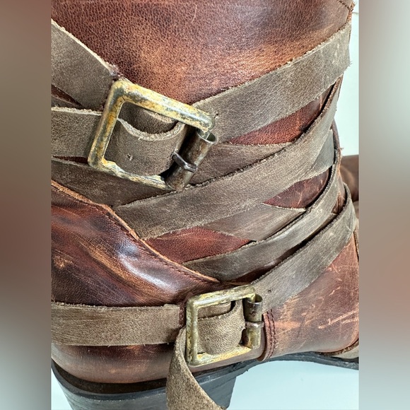 Freebird by Steven- Sammi Boot Multi Strap Leather Ankle Booties Cognac Size 10 - Picture 3 of 15